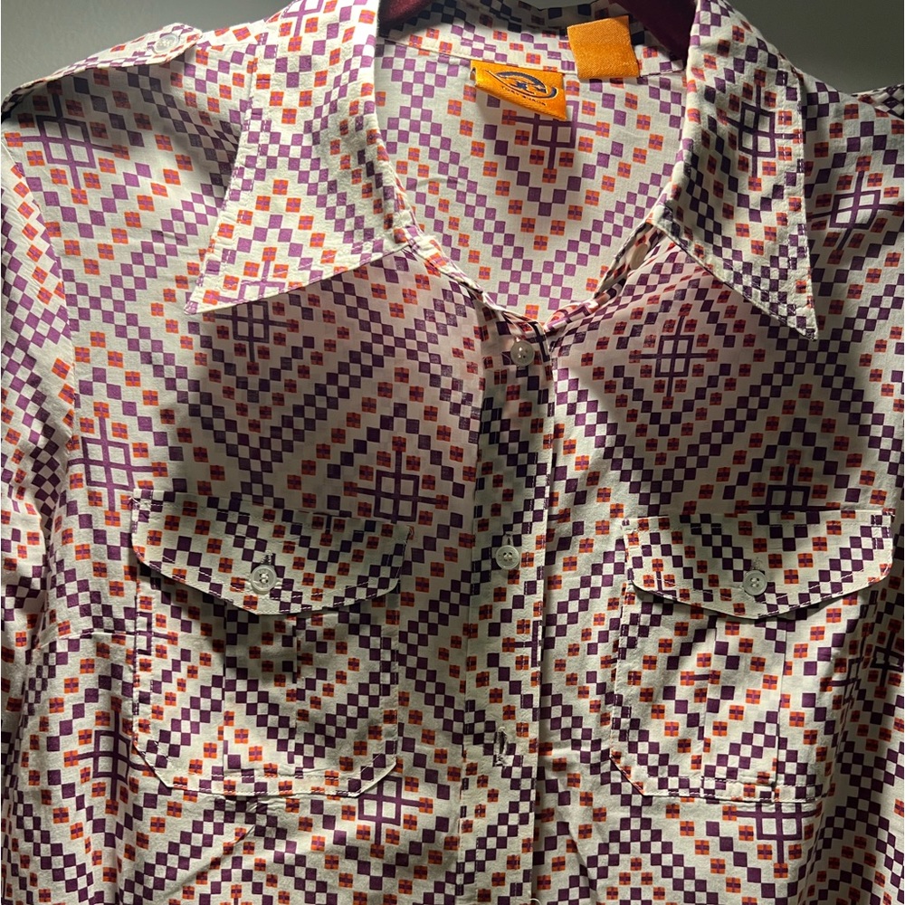 Size 12 printed button up top from Tory Burch